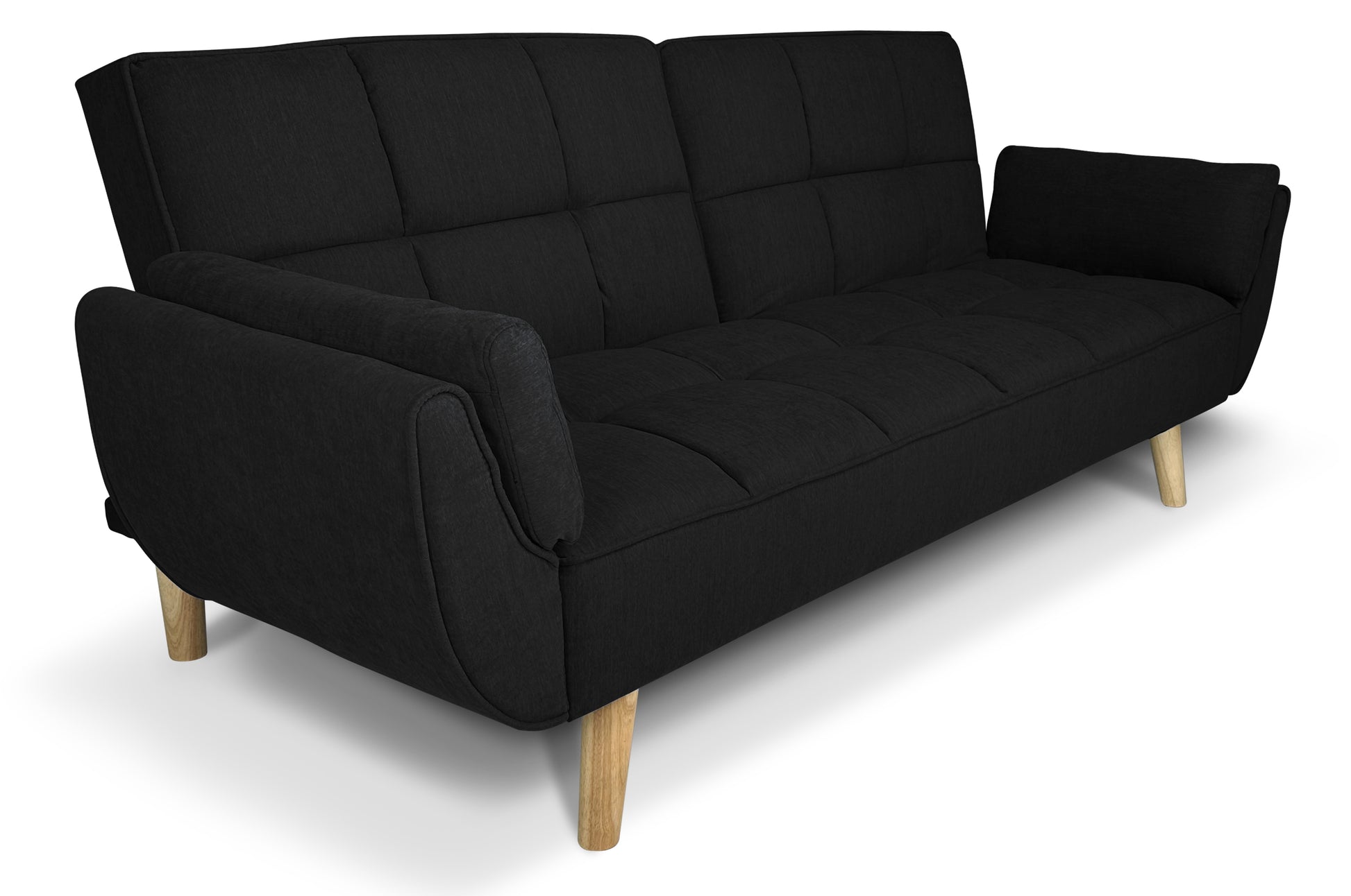 Divano letto clic clac in tessuto vellutato nero piedi legno naturale - divano 3 posti Ambra DL-AM10FBC