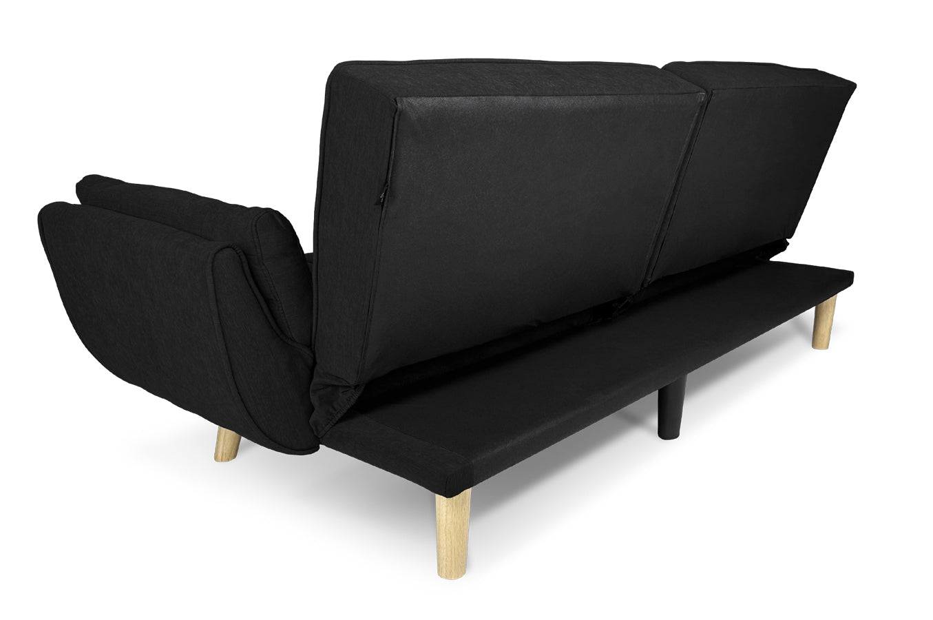 Divano letto clic clac in tessuto vellutato nero piedi legno naturale - divano 3 posti Ambra DL-AM10FBC