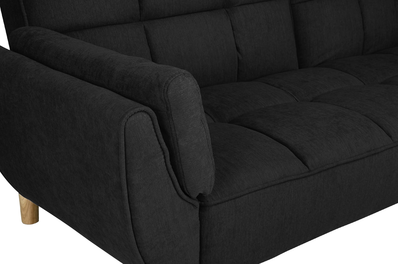 Divano letto clic clac in tessuto vellutato nero piedi legno naturale - divano 3 posti Ambra DL-AM10FBC