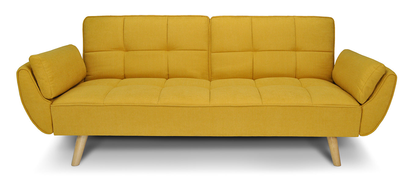 Divano letto clic clac in tessuto vellutato giallo piede legno naturale - divano 3 posti - Ambra - DL-AM16FBC