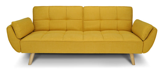 Divano letto clic clac in tessuto vellutato giallo piede legno naturale - divano 3 posti - Ambra - DL-AM16FBC