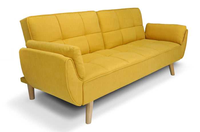 Divano letto clic clac in tessuto vellutato giallo piede legno naturale - divano 3 posti - Ambra - DL-AM16FBC