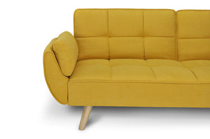 Divano letto clic clac in tessuto vellutato giallo piede legno naturale - divano 3 posti - Ambra - DL-AM16FBC