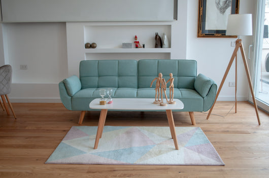 Divano letto clic clac in tessuto vellutato verde Tiffany - divano 3 posti Ambra piedi legno naturale DL-AM20FBC