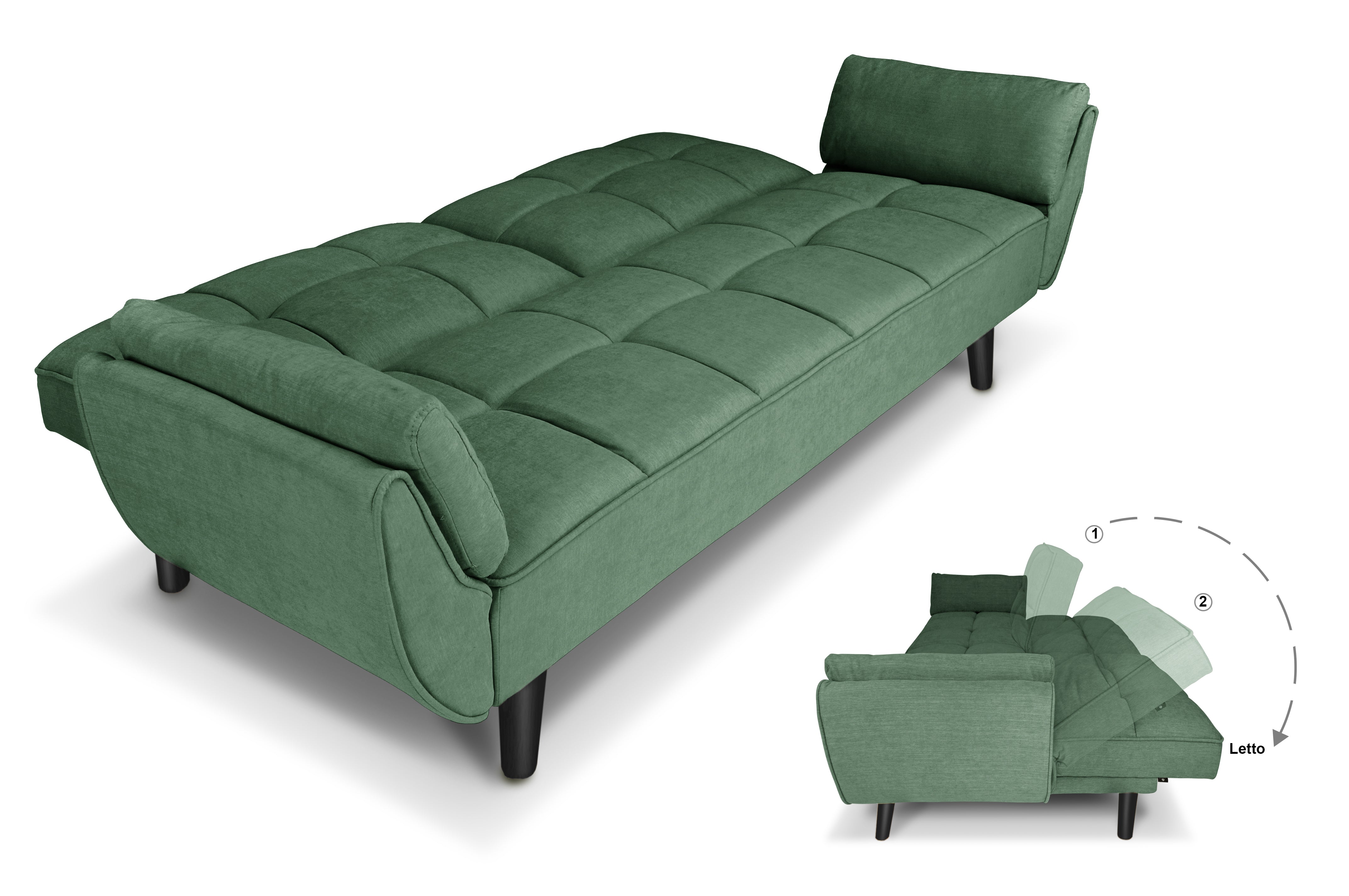 Divano letto clic clac in tessuto vellutato verde abete - Ambra