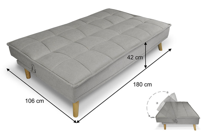 Divano letto clic clac in tessuto vellutato, divano 3 posti mod. Bart - Colore: Tortora - DL-BA03FBC