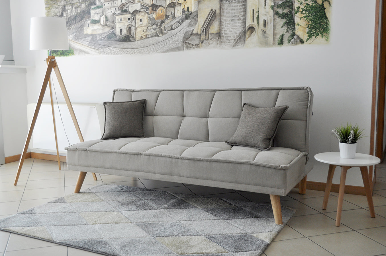 Divano letto clic clac in tessuto vellutato, divano 3 posti mod. Bart - Colore: Tortora - DL-BA03FBC