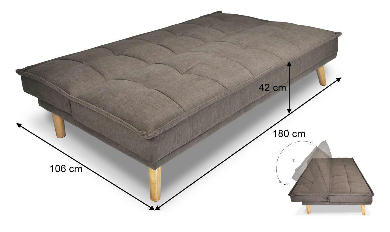 Divano letto clic clac in tessuto vellutato, divano 3 posti mod. Bart - Colore: Marrone - DL-BA09FBC
