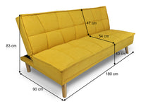 Divano letto clic clac in tessuto vellutato, divano 3 posti mod. Bart - Colore: Giallo - DL-BA16FBC