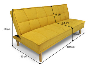 Divano letto clic clac in tessuto vellutato, divano 3 posti mod. Bart - Colore: Giallo - DL-BA16FBC