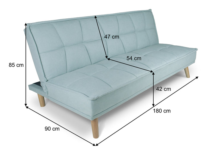 Divano letto clic clac in tessuto vellutato, divano 3 posti mod. Bart - Colore: Verde tiffany - DL-BA20FBC