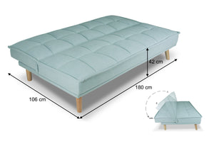 Divano letto clic clac in tessuto vellutato, divano 3 posti mod. Bart - Colore: Verde tiffany - DL-BA20FBC