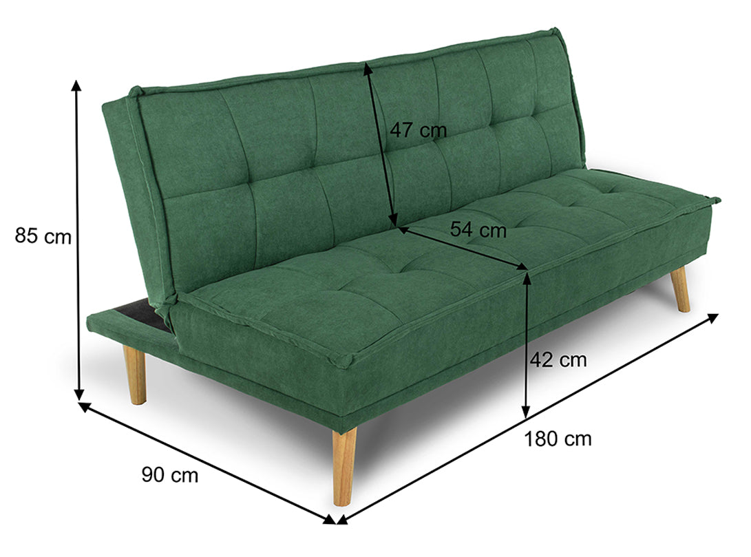 Divano letto clic clac in tessuto vellutato, divano 3 posti mod. Bart - Colore: Verde abete - DL-BA38FBC