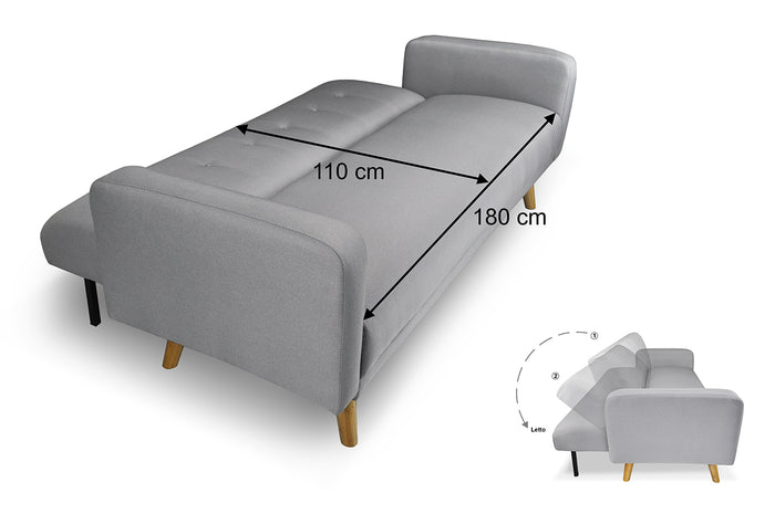 Divano letto clic clac in tessuto vellutato grigio, divano 3 posti mod. Henry - DL-HE01FBC