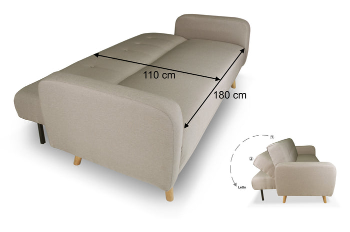 Divano letto clic clac in tessuto vellutato tortora, divano 3 posti mod. Henry - DL-HE27FBC