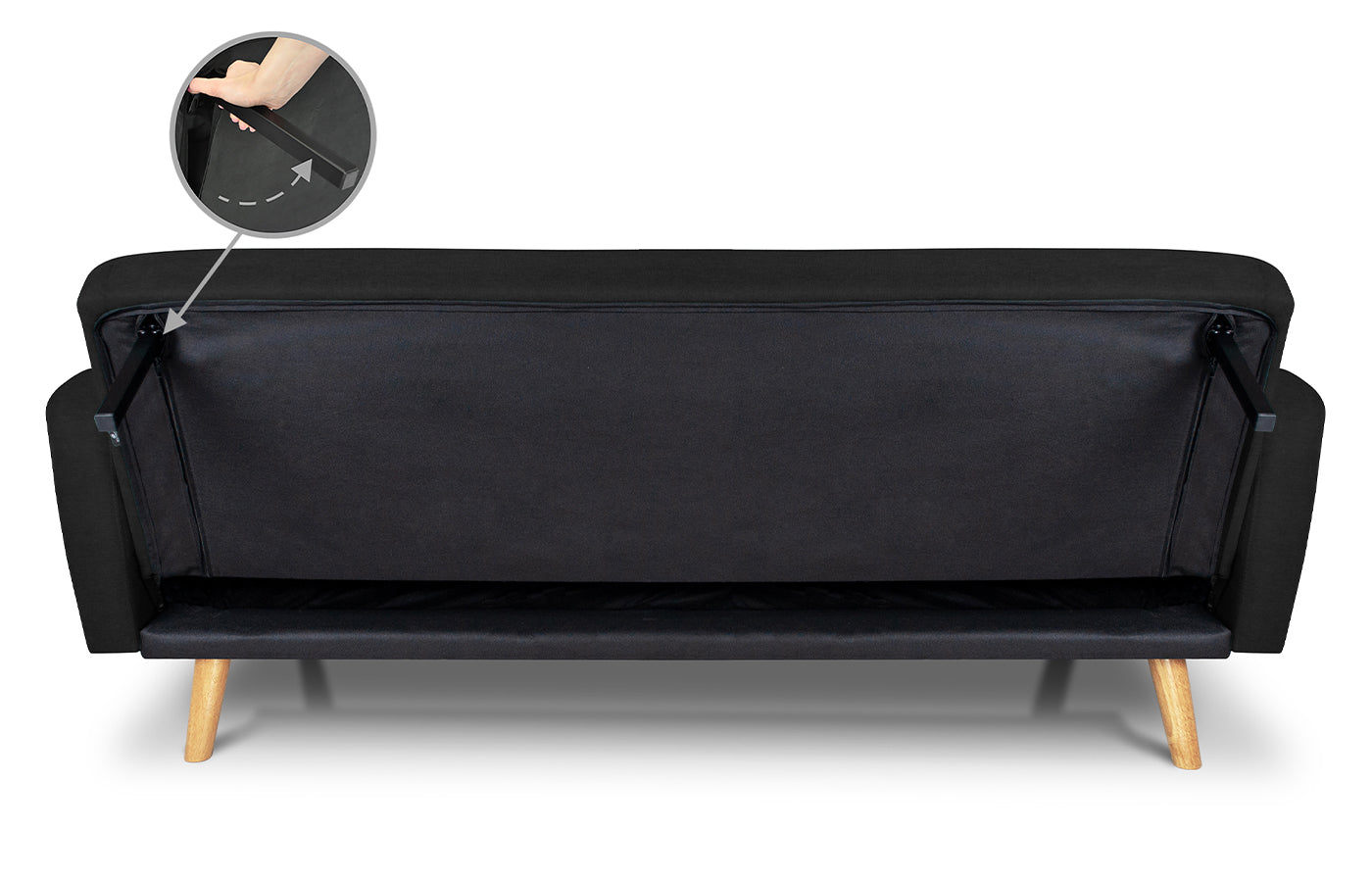 Divano letto clic clac in tessuto vellutato nero, divano 3 posti mod. Henry