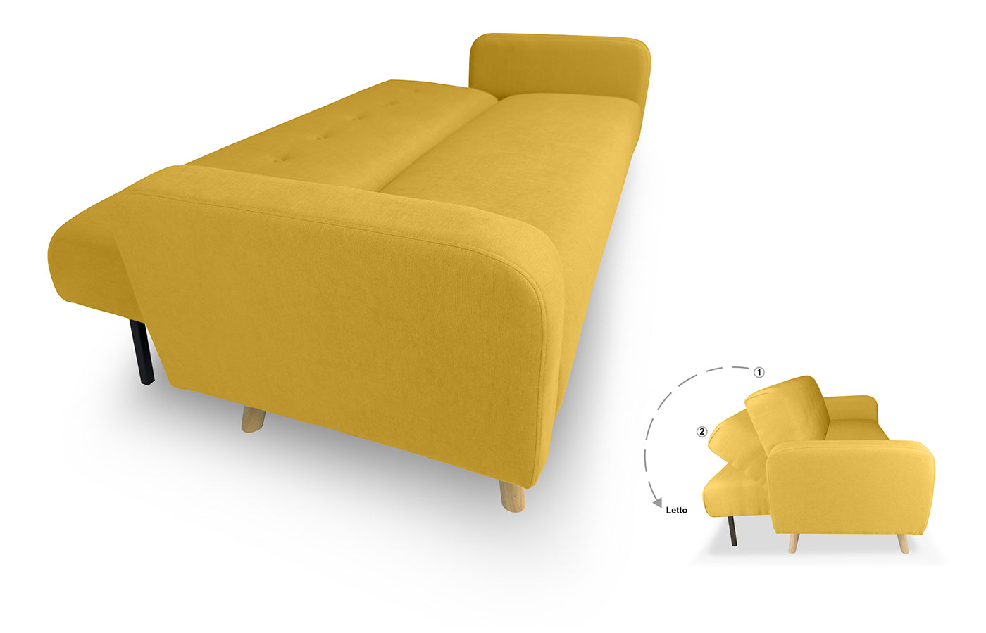 Divano letto clic clac in tessuto vellutato giallo, divano 3 posti mod. Henry - DL-HE16FBC