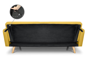 Divano letto clic clac in tessuto vellutato giallo, divano 3 posti mod. Henry - DL-HE16FBC