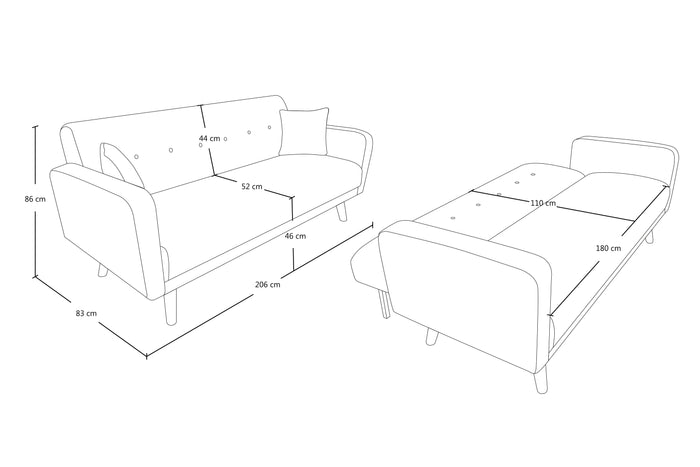 Divano letto clic clac in tessuto vellutato verde tiffany, divano 3 posti mod. Henry - DL-HE20FBC