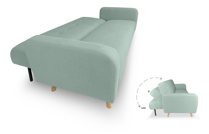 Divano letto clic clac in tessuto vellutato verde tiffany, divano 3 posti mod. Henry - DL-HE20FBC