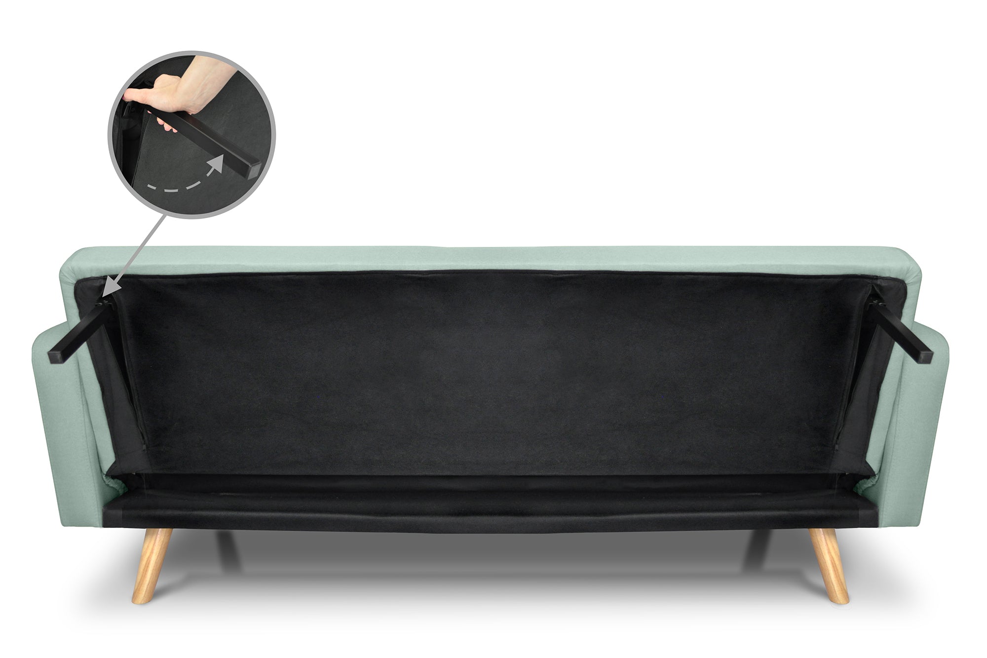 Divano letto clic clac in tessuto vellutato verde tiffany, divano 3 posti mod. Henry - DL-HE20FBC