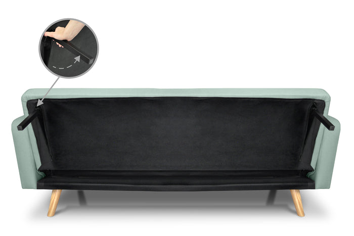 Divano letto clic clac in tessuto vellutato verde tiffany, divano 3 posti mod. Henry - DL-HE20FBC