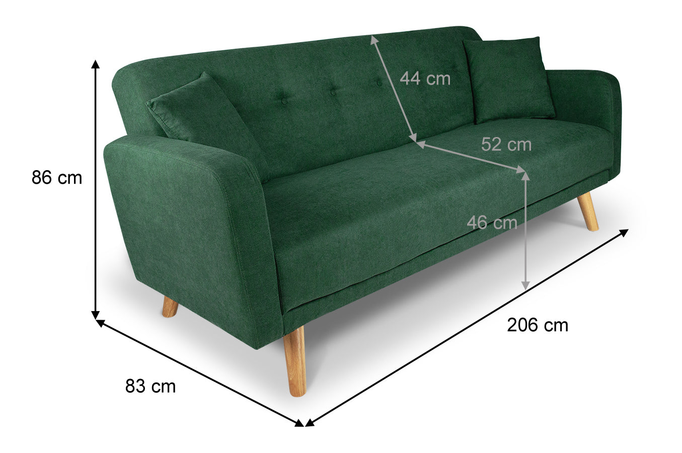 Divano letto clic clac in tessuto vellutato, divano 3 posti mod. Henry - Colore: Verde abete - DL-HE38FBC