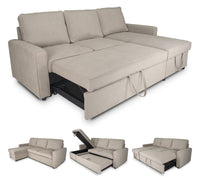 Divano letto angolare con contenitore, divano con chaise longue tortora mod. Kennedy DL-KE03CL