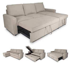 Divano letto angolare con contenitore, divano con chaise longue tortora mod. Kennedy DL-KE03CL