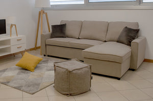 Divano letto angolare con contenitore, divano con chaise longue tortora mod. Kennedy DL-KE03CL