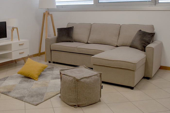 Divano letto angolare con contenitore, divano con chaise longue tortora mod. Kennedy DL-KE03CL