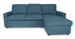 Divano letto angolare con contenitore, divano con chaise longue blu denim mod. Kennedy DL-KE07CL