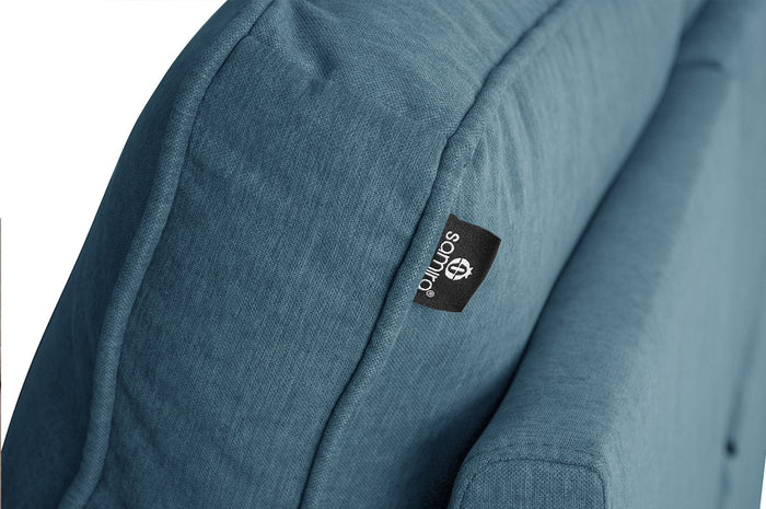 Divano letto angolare con contenitore, divano con chaise longue blu denim mod. Kennedy DL-KE07CL