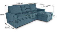 Divano letto angolare con contenitore, divano con chaise longue blu denim mod. Kennedy DL-KE07CL