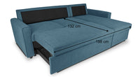 Divano letto angolare con contenitore, divano con chaise longue blu denim mod. Kennedy DL-KE07CL