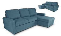 Divano letto angolare con contenitore, divano con chaise longue blu denim mod. Kennedy DL-KE07CL