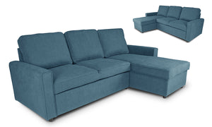 Divano letto angolare con contenitore, divano con chaise longue blu denim mod. Kennedy DL-KE07CL