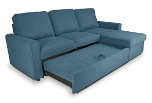 Divano letto angolare con contenitore, divano con chaise longue blu denim mod. Kennedy DL-KE07CL