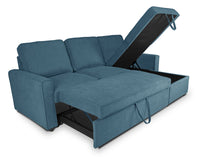 Divano letto angolare con contenitore, divano con chaise longue blu denim mod. Kennedy DL-KE07CL