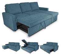 Divano letto angolare con contenitore, divano con chaise longue blu denim mod. Kennedy DL-KE07CL