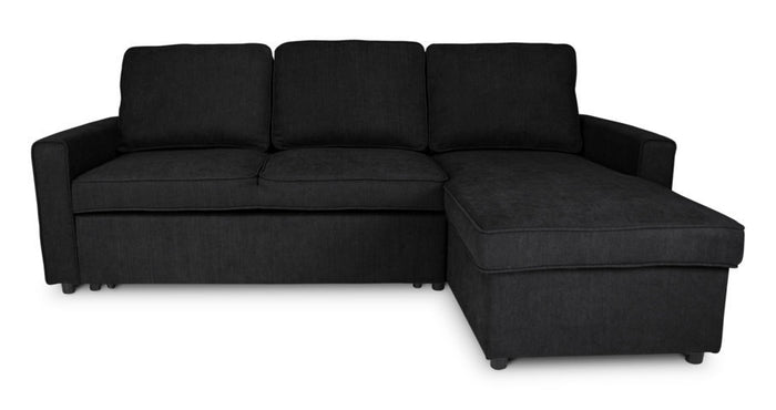 Divano letto angolare con contenitore, divano con chaise longue nero mod. Kennedy DL-KE10CL