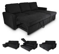 Divano letto angolare con contenitore, divano con chaise longue nero mod. Kennedy DL-KE10CL
