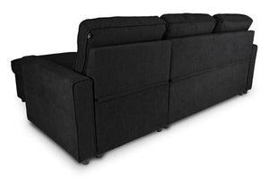 Divano letto angolare con contenitore, divano con chaise longue nero mod. Kennedy DL-KE10CL