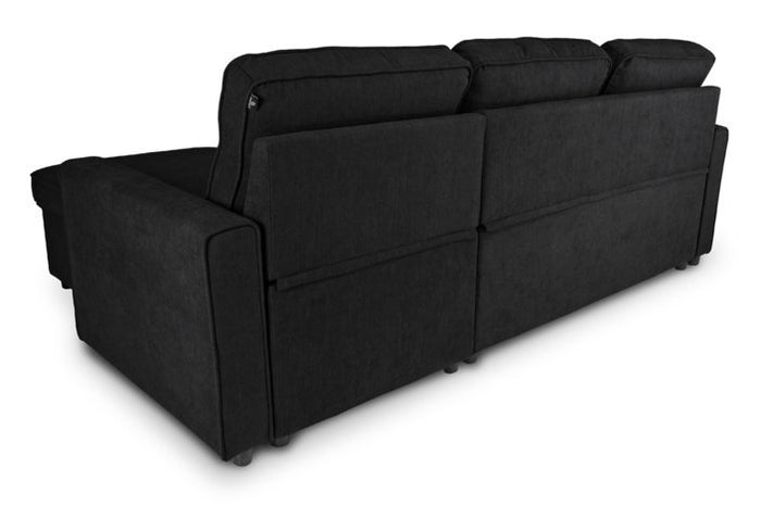 Divano letto angolare con contenitore, divano con chaise longue nero mod. Kennedy DL-KE10CL
