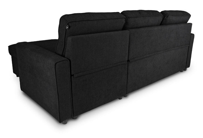 Divano letto angolare con contenitore, divano con chaise longue nero mod. Kennedy DL-KE10CL