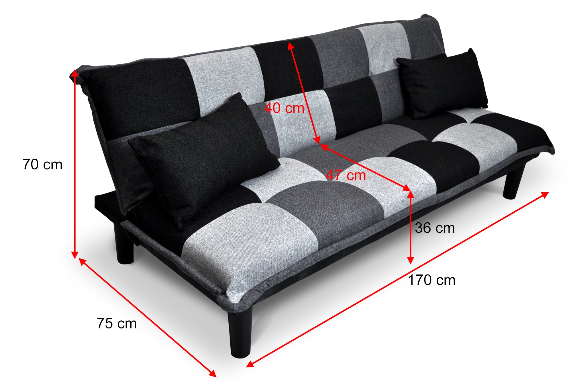 Divano letto clic clac mod. Russell in tessuto grigio scuro-chiaro-nero DL-RU1001FB