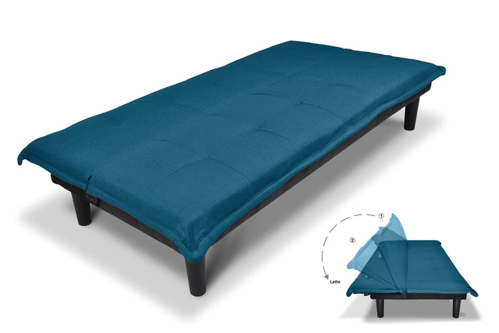 Divano letto clic clac, divanetto Russell in tessuto vellutato blu petrolio DL-RU27FB