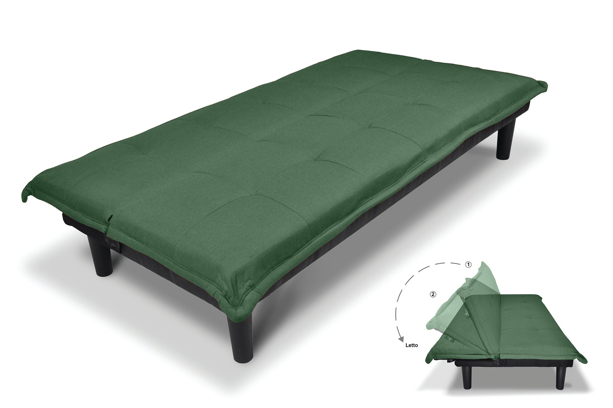 Divano letto clic clac, divanetto Russell in tessuto vellutato verde abete DL-RU38FB