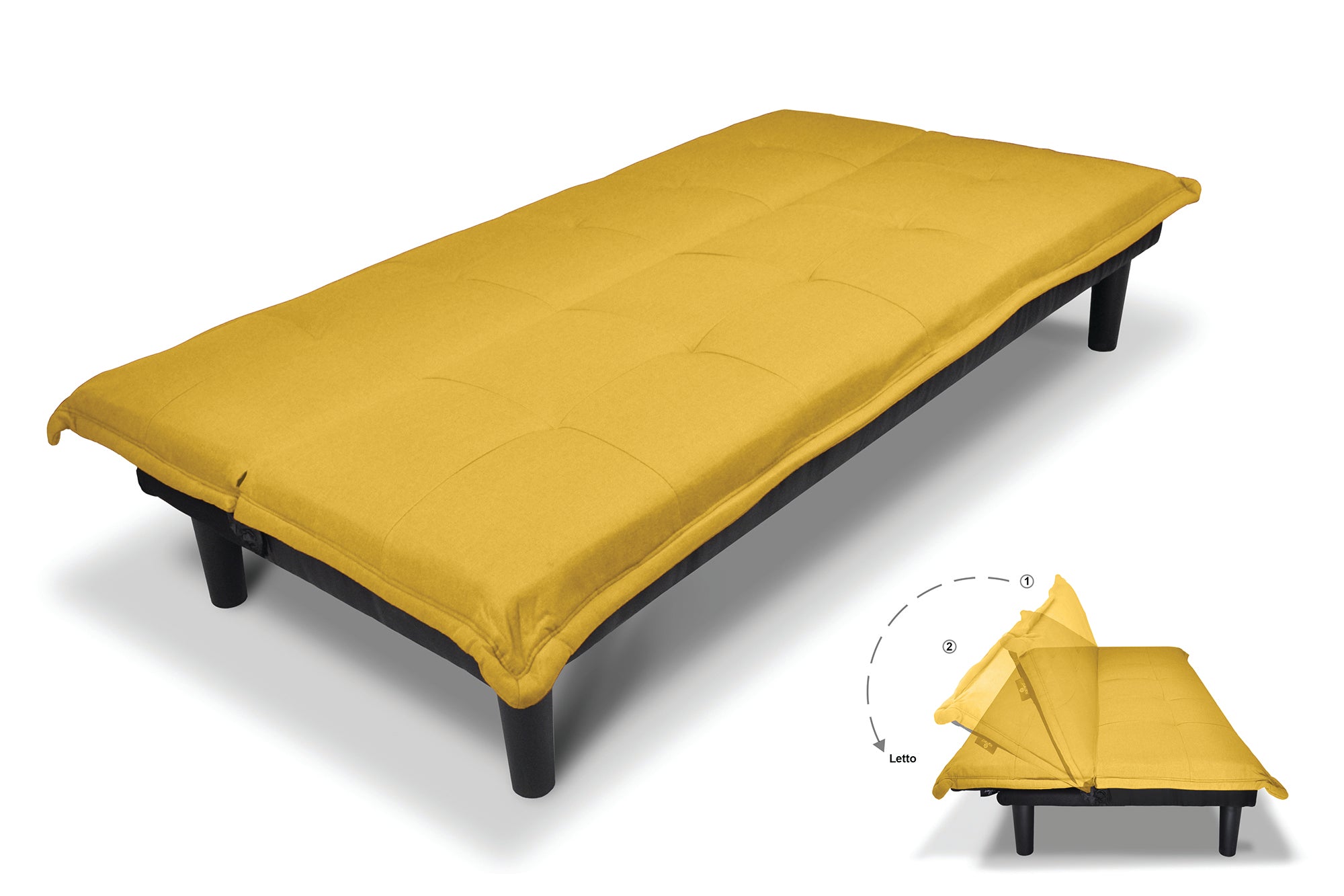 Divano letto clic clac, divanetto Russell in tessuto vellutato giallo DL-RU16FB