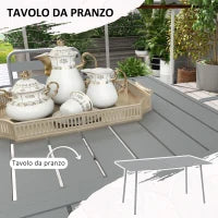 Set da Giardino 7 Pezzi in Acciaio con 6 Sedie Impilabili e Tavolo da Pranzo, Grigio Chiaro